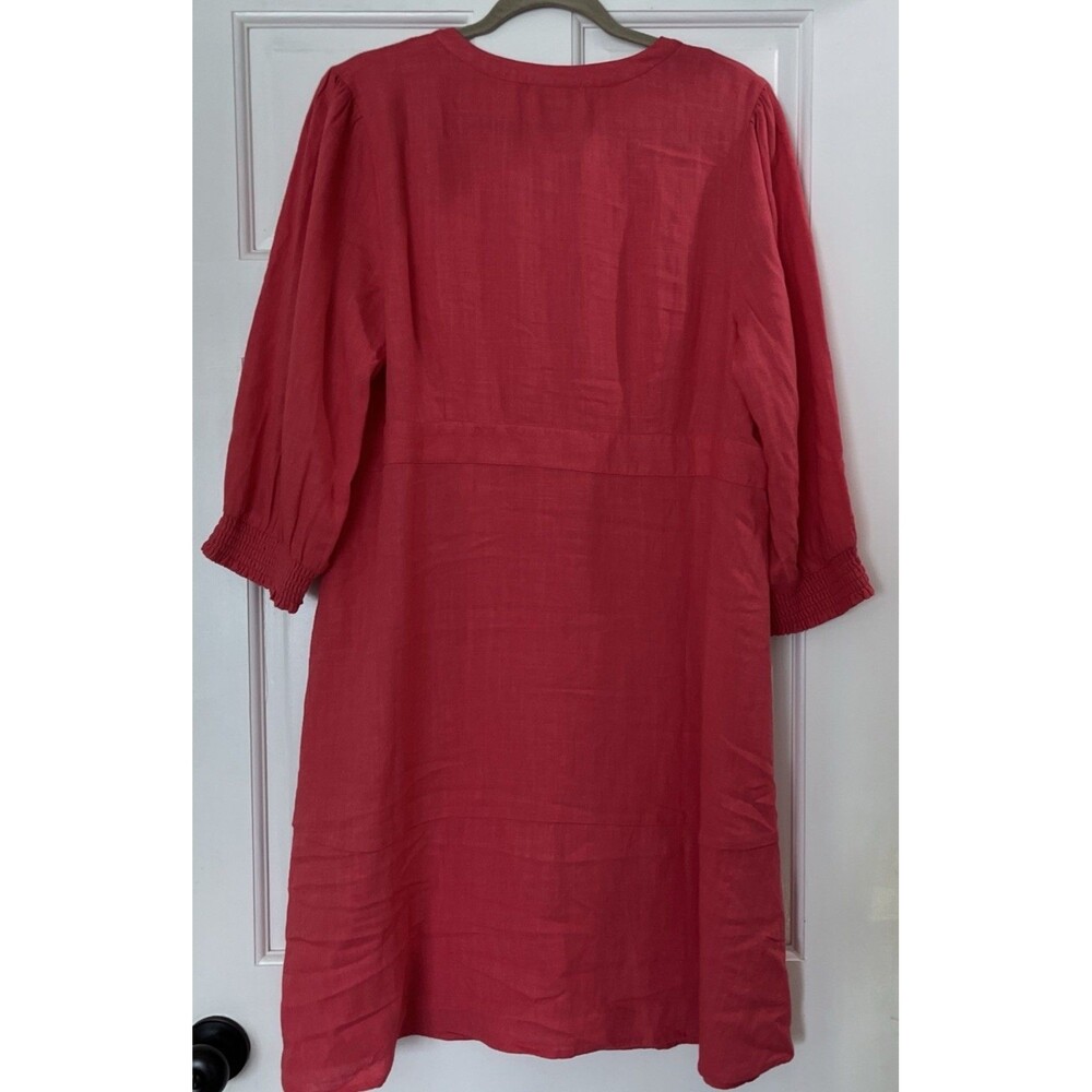 J Jill Button Up Dress Large Linen Blend Midi Guava Pink Cottage Core Coastal - Picture 6 of 8